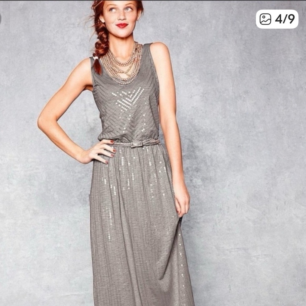 Garnet Hill taupe Sequin Maxi Dress